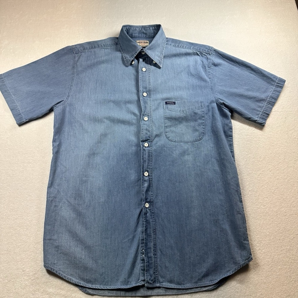 Vintage Guess‎ Jeans Denim Shirt USA Made Blue Button Up Western Size S